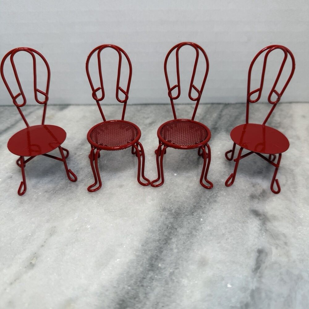 Vintage Red Metal Bistro Chairs Set of 4 Dollhouse Miniatures